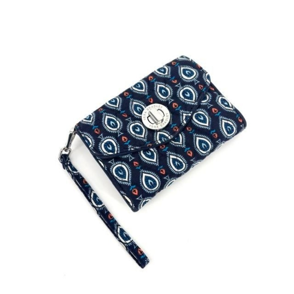 Vera Bradley Marrakesh‎ Quilted Wristlet Wallet Turnlock Navy Blue Wrist Strap